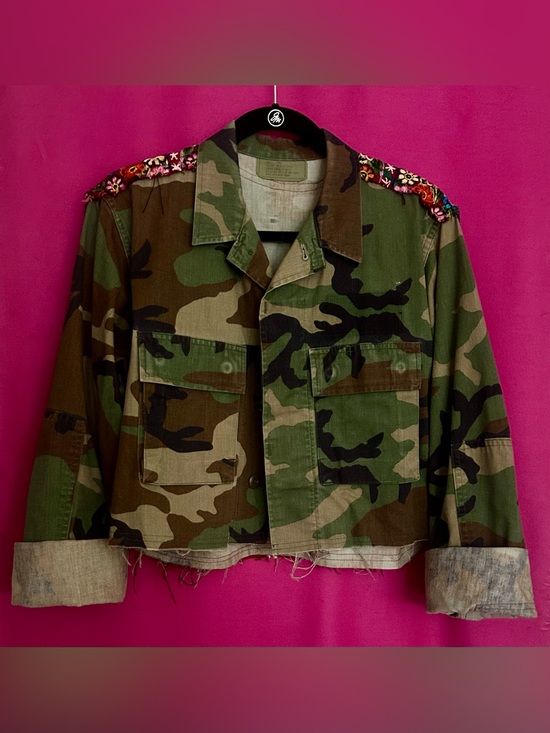 Jackets & Blazers - Artisan Embellished Cropped Camo Utility Jacket